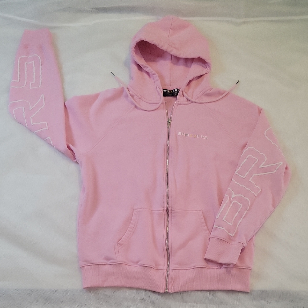 Rare Brazzers XXX Adult Film Pink Sweatshirt Hoodie Size Large